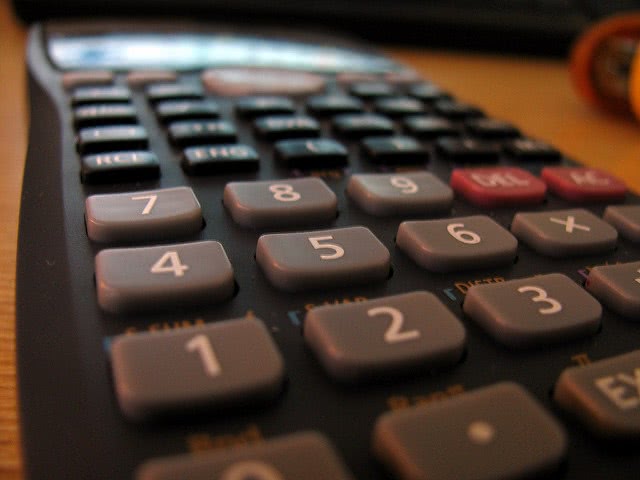 Black calculator close up.