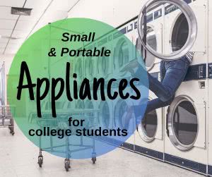 Washing machines with text: small appliances for college students